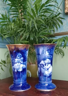 Buy PAIR Of ROYAL DOULTON FLAMBE BLUE CHILDREN VASES EARLY 20th CENTURY ~ 13 Cm HIGH • 125£