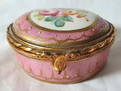 Buy Charming Floral Pink Trinket Box, Limoges Sevre Style, With Metal Clasps, French • 70£