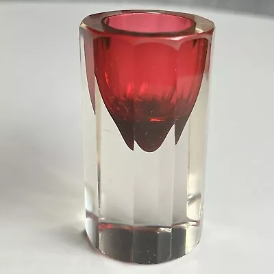 Buy Vintage Czech Cut Glass Small Red Vase Vessel Bohemian • 12£