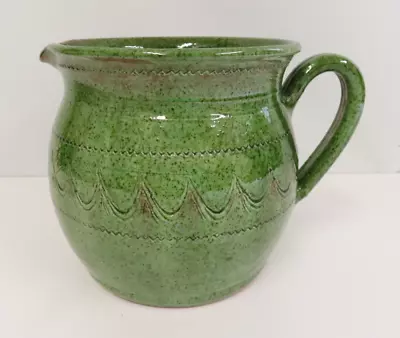 Buy Studio Pottery Terracotta Green Salt Glazed Jug Pattern Large With Handle Signed • 30£