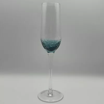 Buy Teal Blue Crackle Glass Slim Wine Champagne Glass 9 3/4” Tall • 18.64£