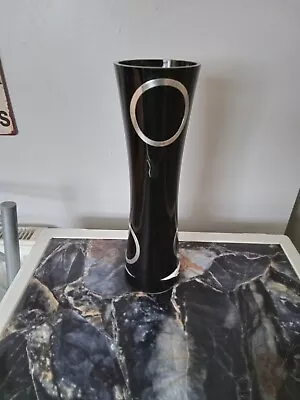 Buy Tall Black Glass Vase With Sterling Silver Ring Design • 10£