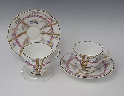 Buy G. Jones Crescent Antique Florida Enamel Bamboo Parrots 2 Demi Cups And Saucers • 73.67£