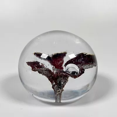 Buy Clear Glass Paperweight 382g With Bronze 2004 Etching & Burgundy Flower Design • 14.50£