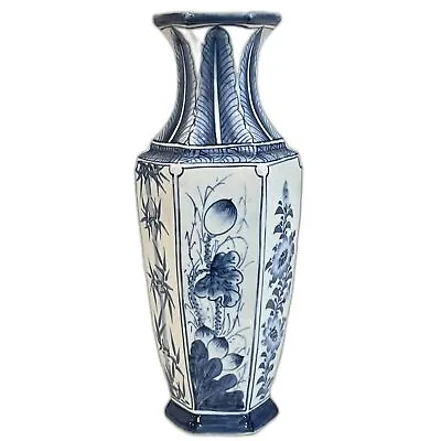 Buy Vintage Handpainted Asian Blue & White Floral Designs Pocket Wall Vase 8.5   • 20.50£