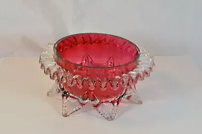 Buy Cranberry Red Glass Crinkle Rim Bowl C1880 6 Inch Rich Colour Victorian • 35£