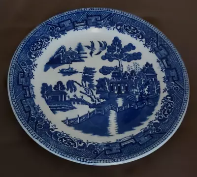 Buy Vintage Stanley Hotel Ware Pottery Blue & White Willow Pattern 10 1/2 Inch Plate • 10£