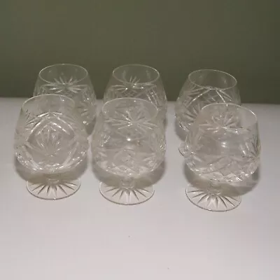 Buy Set Of 6 Vintage Cut Glass Small Brandy Glasses • 19.99£