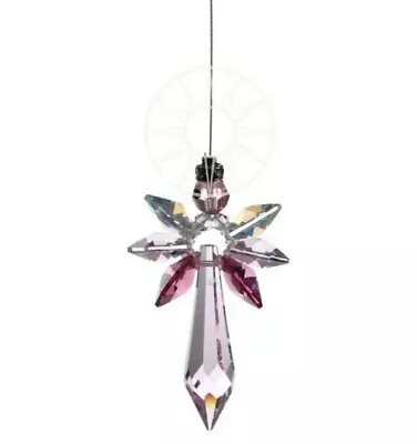 Buy Large Swarovski Crystal Rose Pink Guardian Angel Crystal Suncatcher • 12.95£