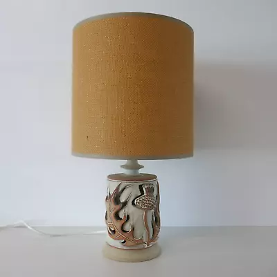 Buy Vintage Mid Century Studio Pottery Thistle Table Lamp & Original Hessian Shade • 90£