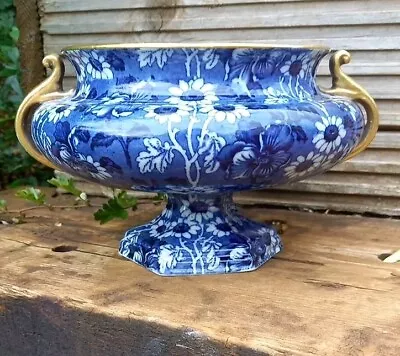 Buy Art Deco J Kent-Fenton Louis 14th Blue White Pattern Footed Bowl Urn Gold Edge  • 58£