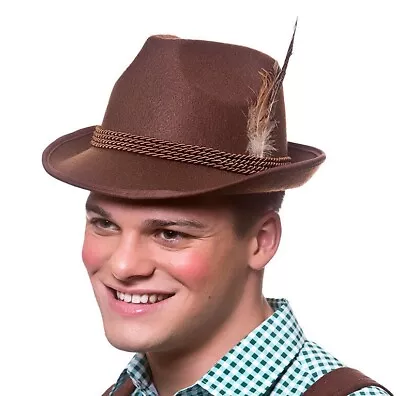 Buy Adult DELUXE OKTOBERFEST HAT Brown With Feather Beer Party Bavarian Fancy Dress • 7.95£