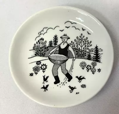 Buy Vintage 1960s Emilia By ARABIA Of Finland-Coaster-Feeding Birds #15- Black-White • 9.31£