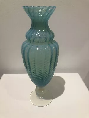 Buy Vintage Italian Empoli Large Milky Opaline Blue Turquoise Glass Vase Urn Mint • 80£