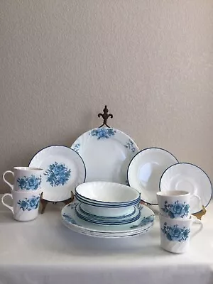 Buy 20 Pc  Corelle Blue Velvet Pattern Dinnerware Plates Saucers Bowls Cups • 92.43£