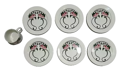 Buy Salins France Retro Porcelain 6 Plates & Cup Decor Inalterable Art Deco Roses • 8.38£