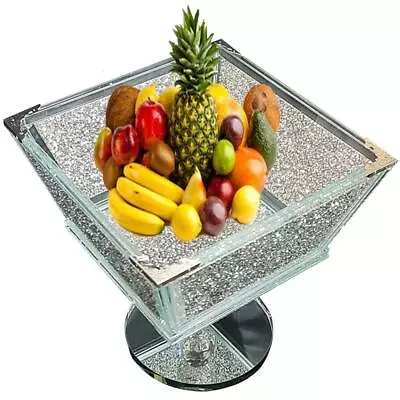 Buy XL Sparkle Crushed Diamond Crystal Silver Home Kitchen Fruit Bowl Dining Bar • 43.99£