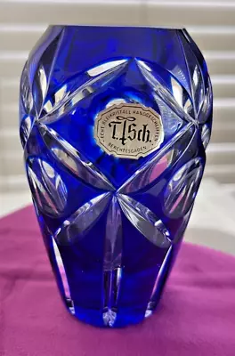 Buy Bleikristall Handgeschliffen Bohemian Cobalt And Clear Glass Bud Vase 4.5  T • 42.01£