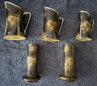 Buy Rare Find  X 5 Vintage Pottery Pieces By Ridgway St Albans Rose Jugs And Vase’s • 19.99£