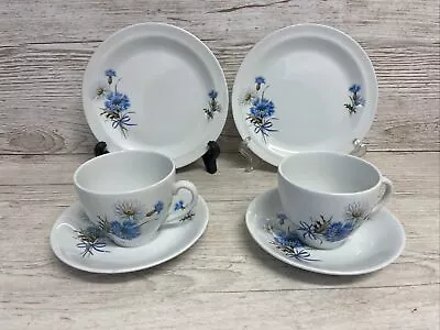 Buy Vintage Alfred Meakin Trios Set X 2 Cup Saucer & Plate Blue Floral Glo-White • 8.50£