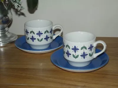 Buy 2 X Vintage 1960s Midwinter Roselle Cups & Saucers Retro Blue Green Mid Century • 7.50£