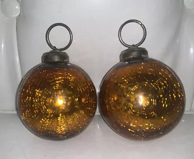 Buy Kugel Crackle Glass Christmas Ornament Orange Color (2) Set Vintage Rare! • 32.55£