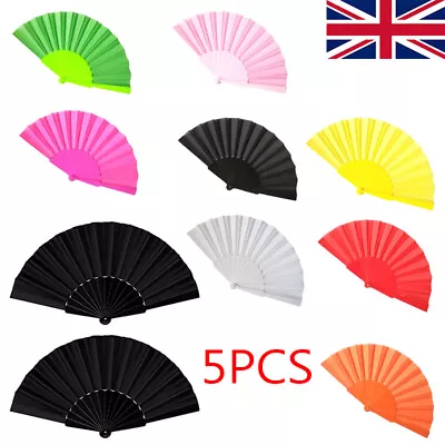 Buy 5X Hand Fan Held Portable Spanish Dances Fabric Folding Party Wedding Gift UK • 7.51£