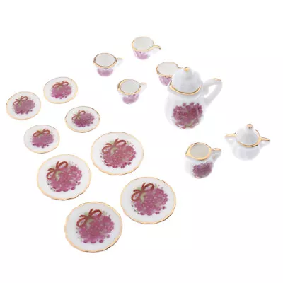 Buy 17pcs Dollhouse Miniature Dining Purple Floral Ceramic Tea Set Pot Cup Plate • 7.87£