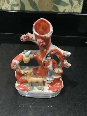 Buy A Victorian Staffordshire Colourful Flat Back Spill Vase Of Man And His Dog Vgc. • 9.99£