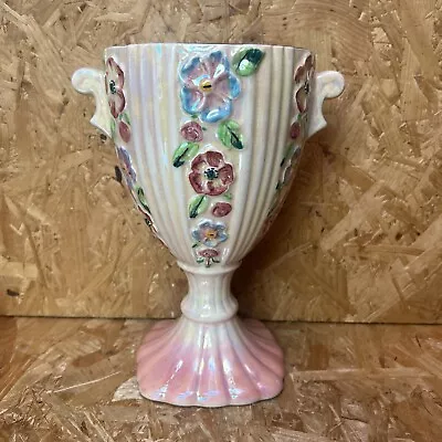 Buy Vintage Art Deco Arthur Wood Pink Floral Lustre Embossed Footed Vase Urn 23cm • 14.99£
