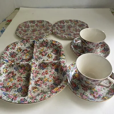 Buy Lord Nelson Ware MARINA (Chintz) 4 Section Tray / Tea Cups, Dessert Plates RARE • 278.65£