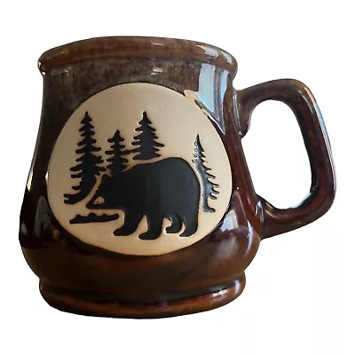 Buy Two-Tone Pottery Coffee Mug Blue & Tan Cup Walking Bear Pine Trees Outdoor • 11.18£