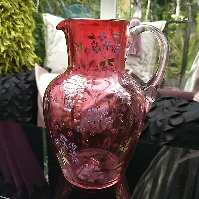 Buy Vintage Hand Painted Floral Cranberry Pitcher Jug • 24.99£