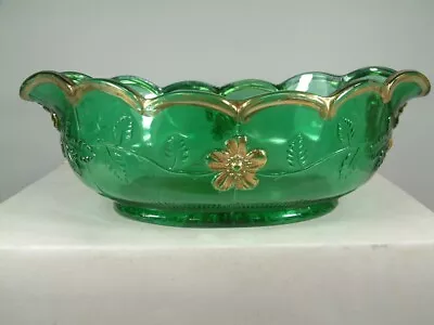 Buy Antique EAPG DOGWOOD? GREEN W/GOLD Center Piece Fruit Bowl 12  X 7  X 4  LOOK! • 32.62£