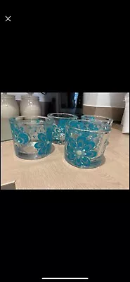 Buy NEXT Large Glass Candle/Tea Light Holders X 4. Teal/Green & Clear. Excellent • 7.50£