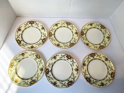 Buy Crown Ducal Ware England A1476 6 Bread Plates 6  Blue Urn Fruit Floral Mustard • 27.91£