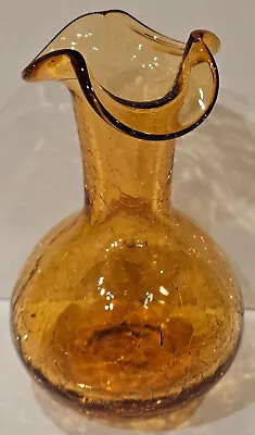 Buy Vintage Amber Crackle Glass Vase, Ruffle Top 5  Tall X 3  Base, Excellent Cond. • 9.31£