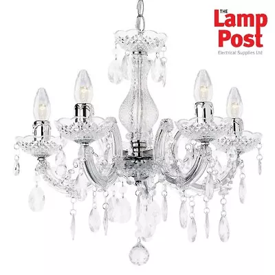 Buy Litecraft Marie Therese Chandelier Ceiling Light Crystal Effect 5 Arm - Chrome   • 58.99£