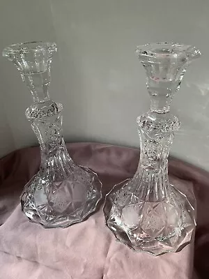 Buy Pair Of Vintage American Brilliant Cut Glass Candlesticks  9” Tall • 32.62£