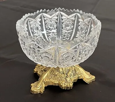 Buy Vintage Pressed Glass Compote Footed Bowl Gold Tone Base 4.5” • 32.62£