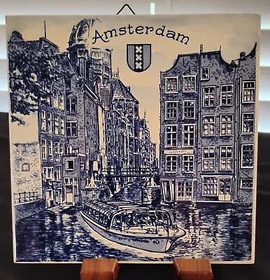 Buy Vintage 1955 Delft Blue & White 6  Square Amsterdam Wall Hanging Tile • 18.63£