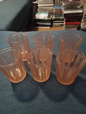 Buy Set Of 6 Vintage Pink Depression Glass Juice Glasses  • 12.07£