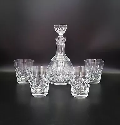 Buy Heavy Clear Cut Crystal Decanter With 4 Tumbler Glasses • 29.99£