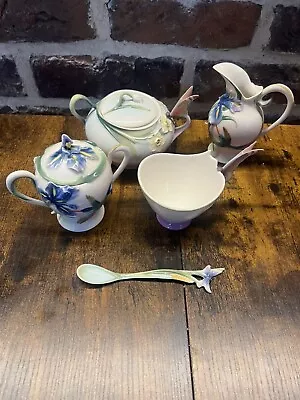 Buy Franz Bluebell & Butterfly Items Sugar Pots, Teacup, Spoon, Jugs (Some Imperfect • 60£