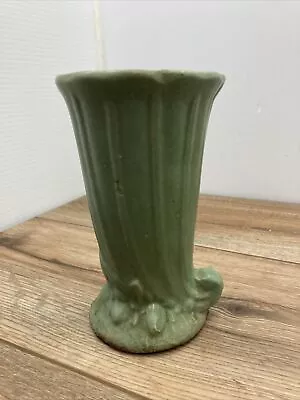 Buy Vintage 1930's Nelson McCoy Leaf Berry Art Pottery Cornucopia Vase, Matte Green. • 23.25£