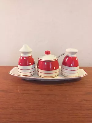 Buy Vintage Kirkham Pottery Poka Dot Pattern Cruet Set • 37£