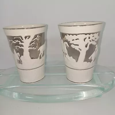 Buy RARE 1940's Wedgewood Signed Numbered Ceramic Glasses With Silver Trim & Accents • 75.37£