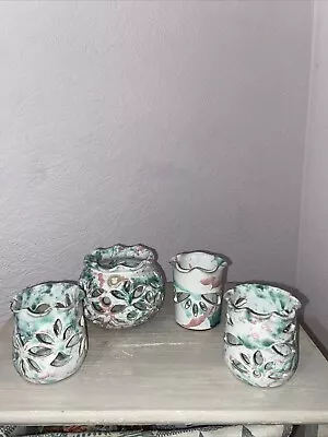 Buy White/pink/green Presingoll Pottery Tea Light Or Votive Candle Holders X 4. • 15£