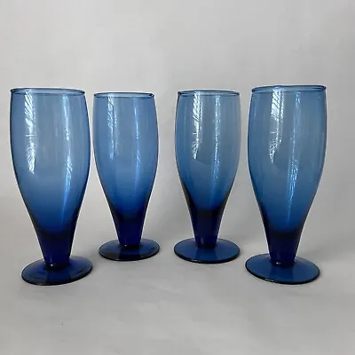 Buy Vintage Libbey Stemware Cobalt Blue Drinking Glasses Footed Water Goblets Set 4 • 53.12£