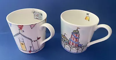 Buy M&S Beach Hut Mugs X2 Super Fine China Summer Beach Holiday Nautical Sea Seaside • 14.99£